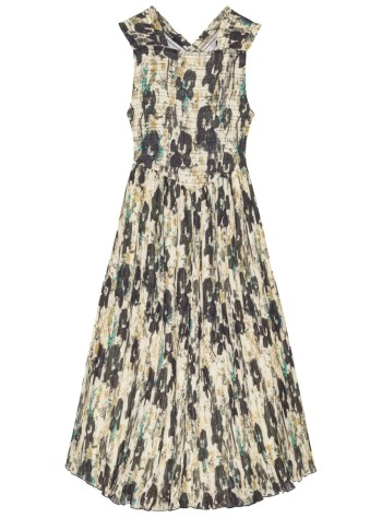 Printed Pleats Smock Midi Straps Dress