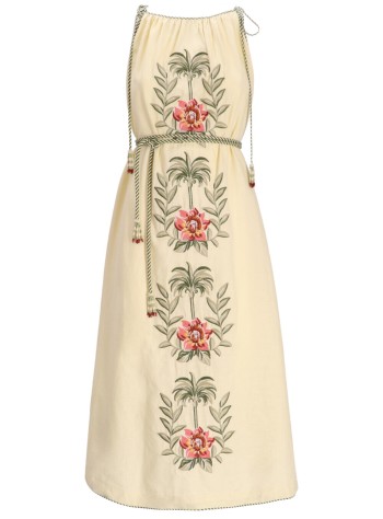 farm rio vestido mujer tropical flower embroidered sand maxi dress - 332810 l0029