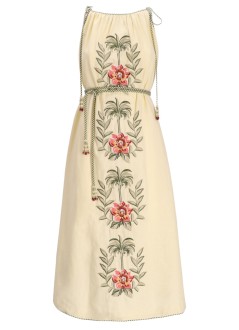 farm rio vestido mujer tropical flower embroidered sand maxi dress - 332810 l0029