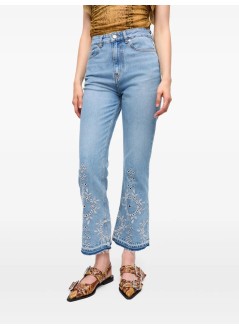 ganni pant  womanbroderie anglaise denim betzy cropped - j1714 564
