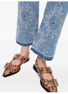 ganni pant  womanbroderie anglaise denim betzy cropped - j1714 564