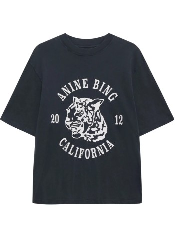 anine bing top womanavi tee collegiate leopard - a0810922blk5 black