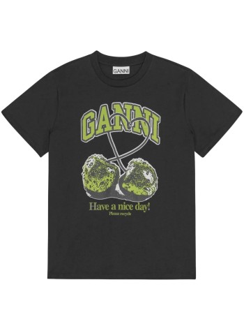 ganni top womanbasic jersey green cherry relaxed t shirt - t4292 252