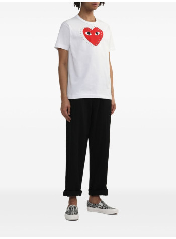 comme des garçons play t-shirt manshirt print red x black x studs - axt803051 white 2
