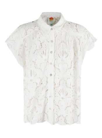 farm rio shirt womanwhite seashell eyelet shirt - 332887 l0036