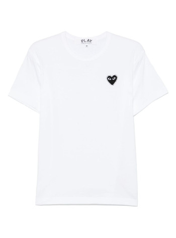 comme des garçons play camiseta hombre shirt emblem x rhinestone - axt801051 white black