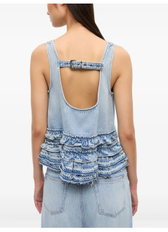 ganni top womansoft rigid denim frill top - j1818 564