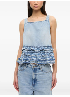 ganni top womansoft rigid denim frill top - j1818 564