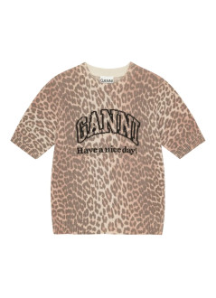 ganni top mujer graphic wool mix printed leopard t shirt - k2500 943