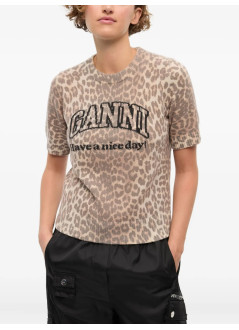 ganni top mujer graphic wool mix printed leopard t shirt - k2500 943