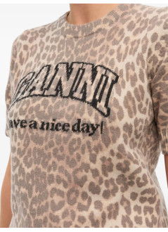 ganni top mujer graphic wool mix printed leopard t shirt - k2500 943