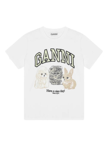 ganni top womanbasic cotton jersey animals relaxed t shirt - t4237 151