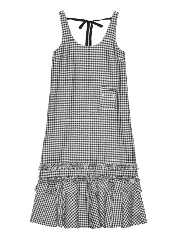 ganni dress womancrinkled taffeta check u neck long dress - w0463 099