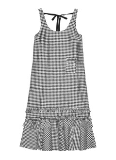 ganni dress womancrinkled taffeta check u neck long dress - w0463 099