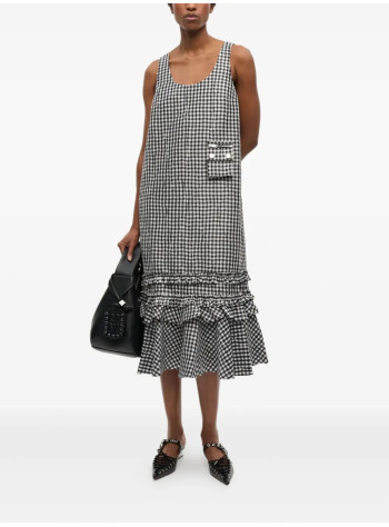 ganni dress womancrinkled taffeta check u neck long dress - w0463 099 2