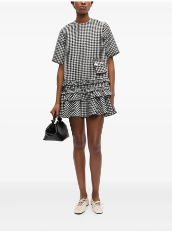 ganni dress womancrinkled taffeta check open back mini dress - w0464 099 2