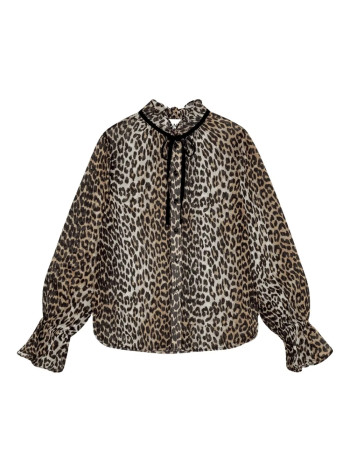 ganni shirt womanprinted viscose chiffon tie string shirt - w0570 943