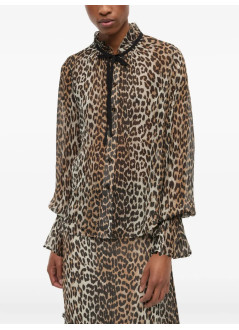 ganni camiseria mujer printed viscose chiffon tie string shirt - w0570 943