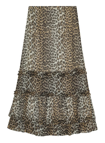ganni falda mujer printed viscose chiffon long ruffle skirt - w0435 943