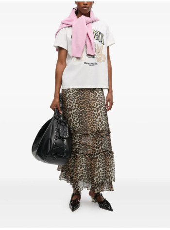 ganni falda mujer printed viscose chiffon long ruffle skirt - w0435 943 2