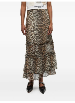 ganni falda mujer printed viscose chiffon long ruffle skirt - w0435 943