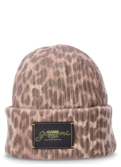 ganni cap womangraphic wool mix printed leopard beanie - a6658 943