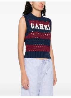 ganni knitwear womancotton mix striped vest - k2568 999