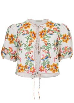 farm rio blusa mujer delicate forest scarves off white blouse short sle - 336217 25025