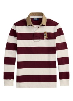 polo ralph lauren polo manlsrugbym10-long sleeve-rugby - 710971772001 pf25 rd wine dkwh wt hrtg bear