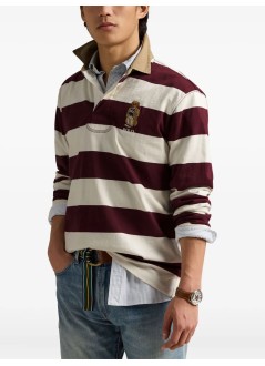 polo ralph lauren polo manlsrugbym10-long sleeve-rugby - 710971772001 pf25 rd wine dkwh wt hrtg bear