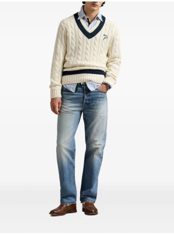 polo ralph lauren punto hombre lscricketpo-long sleeve-pullover - 710970656001 cream combo 2