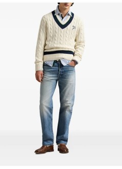 polo ralph lauren punto hombre lscricketpo-long sleeve-pullover - 710970656001 cream combo