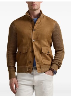 polo ralph lauren outerwear manlsskeetjkt-long sleeve-cardigan - 710962277002 brown linen combo