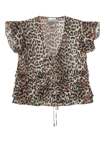 ganni blusa mujer light chiffon tie string blouse with ruffles - f9775 943