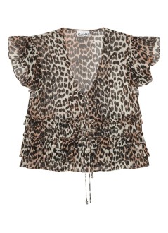 ganni t-shirt womanlight chiffon tie string blouse with ruffles - f9775 943