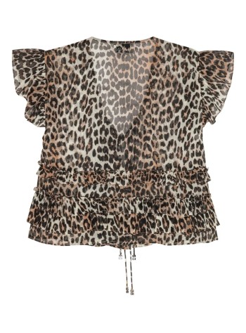 ganni blusa mujer light chiffon tie string blouse with ruffles - f9775 943 2