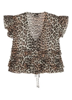 ganni t-shirt womanlight chiffon tie string blouse with ruffles - f9775 943