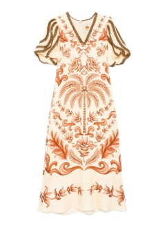 farm rio dress womanmilani off white v neckline short sleeve maxi dres - 328798 25063