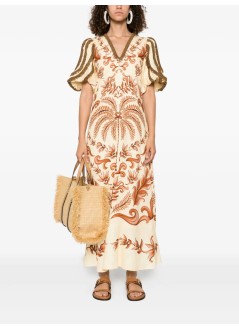 farm rio dress womanmilani off white v neckline short sleeve maxi dres - 328798 25063