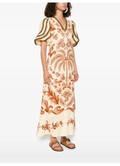 farm rio dress womanmilani off white v neckline short sleeve maxi dres - 328798 25063