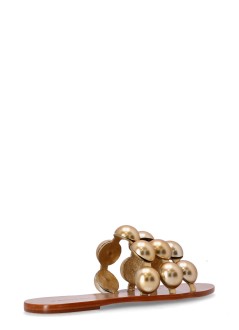 farm rio sandalia mujer gold color beads flat sandal - 346646 l0070