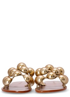farm rio sandalia mujer gold color beads flat sandal - 346646 l0070