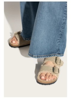 birkenstock flat shoe womanarizona shearling leve - 1028293 taupe