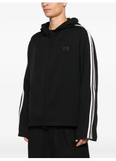 y3 sweater many-3 hooded track top 3-stripes - jw7354 black