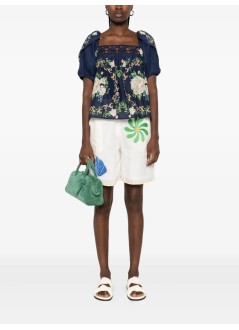 farm rio t-shirt womanflower tapestry blue flowered yoke blouse - 336470 25034