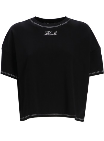 karl lagerfeld top womancontrast stitch t shirt - a3w17019 999