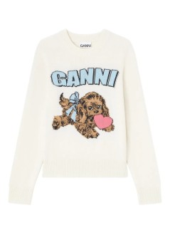 ganni punto mujer graphic wool mix fluffy puppy love crewneck - k2562 135
