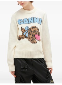 ganni punto mujer graphic wool mix fluffy puppy love crewneck - k2562 135