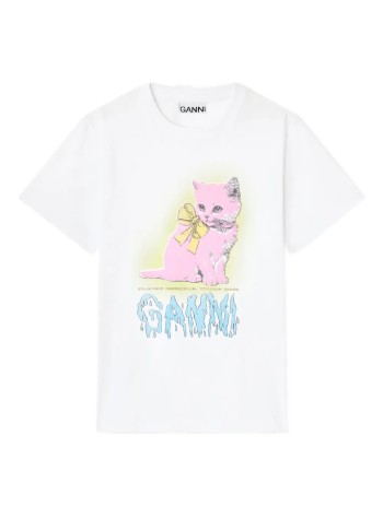 ganni top womanbasic cotton jersey neon kitty t shirt - t4339 151