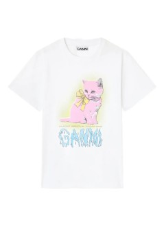 ganni top womanbasic cotton jersey neon kitty t shirt - t4339 151
